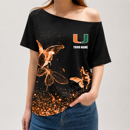 [FAN FAVORITE] NEW CUSTOMIZED NCAA FBS17 MIH MIAMI HURRICANES OFF-SHOULDER SHIRT