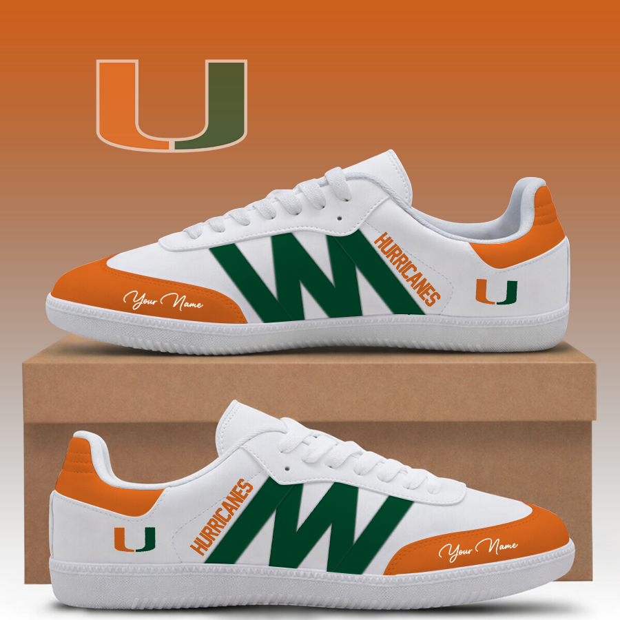 [FAN FAVORITE] NEW CUSTOMIZED NCAA FBS17 MIH MIAMI HURRICANES CLASSIC SNEAKERS