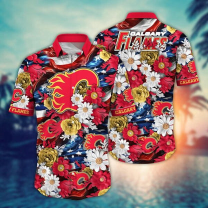 VIRAL EDITION - NEW CUSTOMIZED NHL17 CGF CALGARY FLAMES INDEPENDENCE DAY UNISEX HAWAIIAN SHIRT