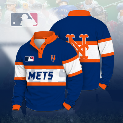 LIMITED EDITION - NEW CUSTOMIZED MLB17 NYM NEW YORK METS BUTTON QUARTER PLACKET SWEATSHIRT