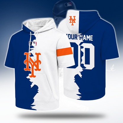 LIMITED EDITION - NEW CUSTOMIZED MLB17 NYM NEW YORK METS SHORT SLEEVE HOODIE