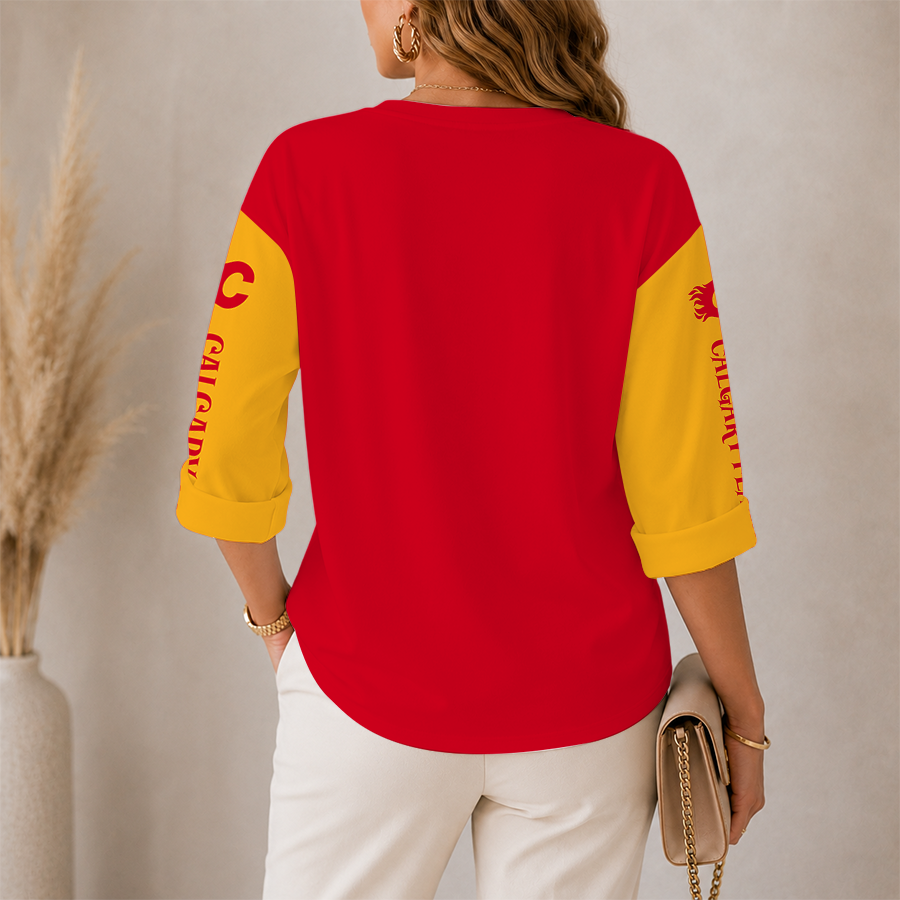 [SUPER SALE] NEW CUSTOMIZED NHL17 CGF CALGARY FLAMES WOMEN'S HEART V-NECK LONG SLEEVE SHIRT