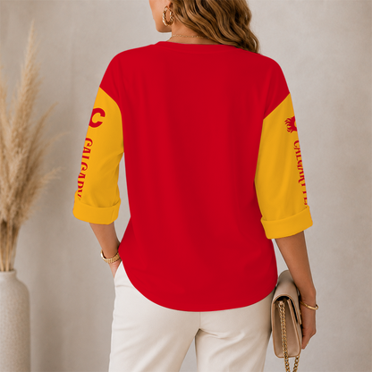 [SUPER SALE] NEW CUSTOMIZED NHL17 CGF CALGARY FLAMES WOMEN'S HEART V-NECK LONG SLEEVE SHIRT