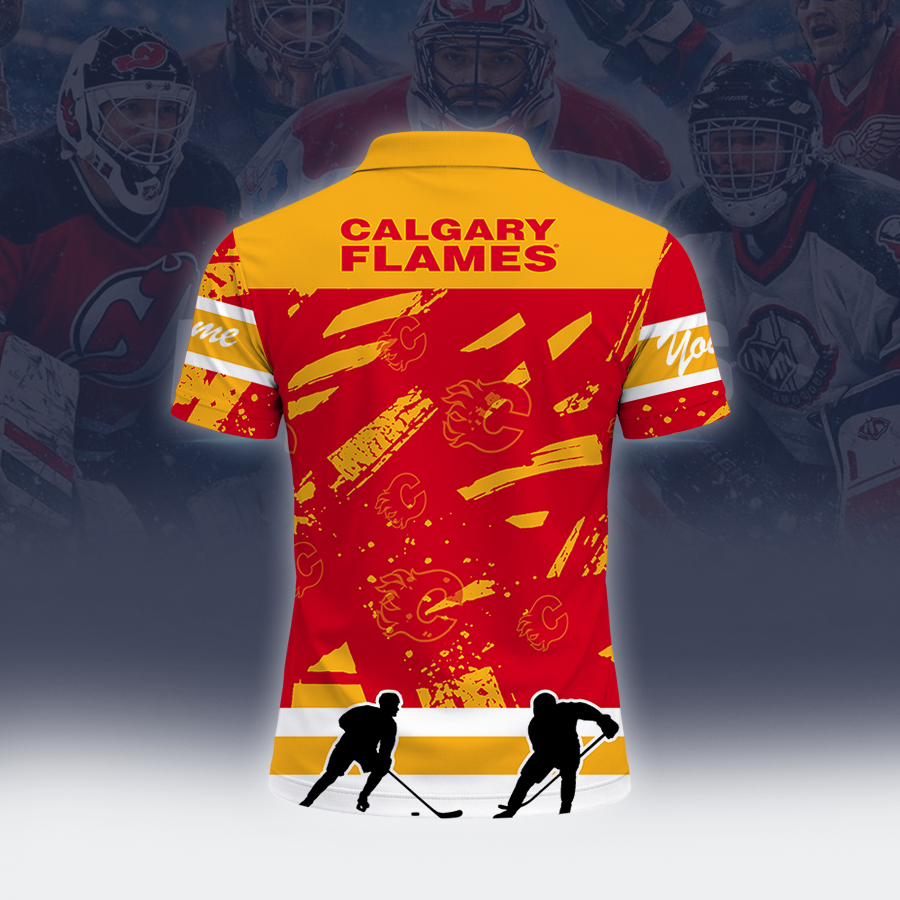 [SUPER SALE] NEW CUSTOMIZED NHL17 CGF CALGARY FLAMES POLO SHIRT