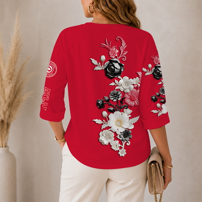 [HOT DEAL] NEW CUSTOMIZED NBA17 AHA ATLANTA HAWKS WOMEN'S V-NECK LONG SLEEVE SHIRT