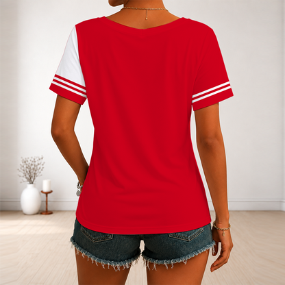 [SUPER SALE] NEW CUSTOMIZED NHL17 CGF CALGARY FLAMES V-NECK FEMALE SHIRT
