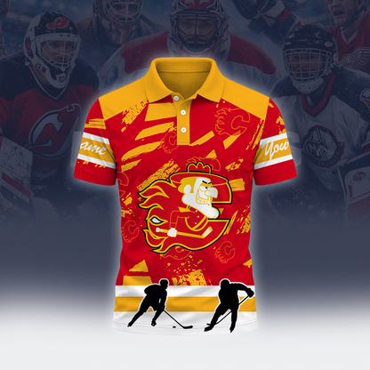 [SUPER SALE] NEW CUSTOMIZED NHL17 CGF CALGARY FLAMES POLO SHIRT