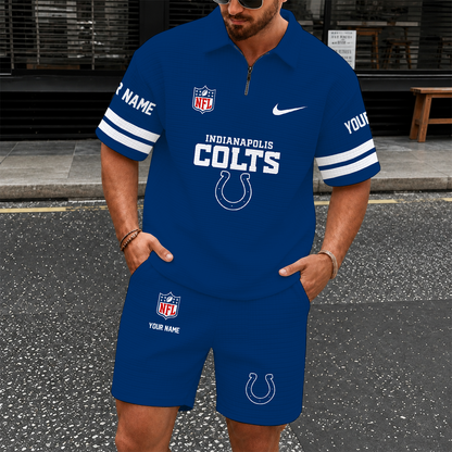[SPECIAL OFFER] NEW CUSTOMIZED NFL17 IDC INDIANAPOLIS COLTS QUARTER-ZIP POLO SHIRT & SHORTS SET