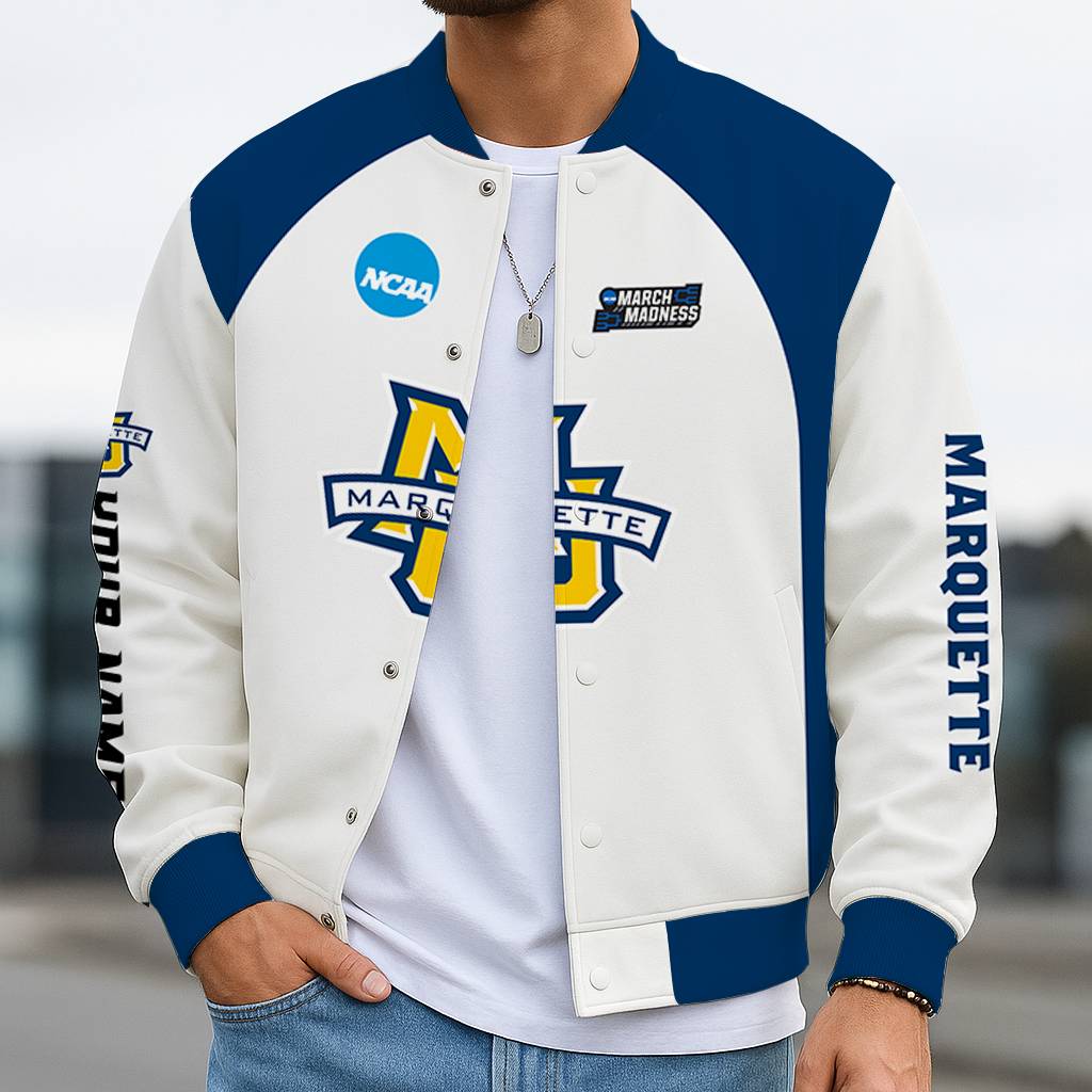 LIMITED EDITION - NEW CUSTOMIZED NCAA MAM17 MGE MARQUETTE GOLDEN EAGLES BASEBALL JACKET, SATIN VARSITY JACKET