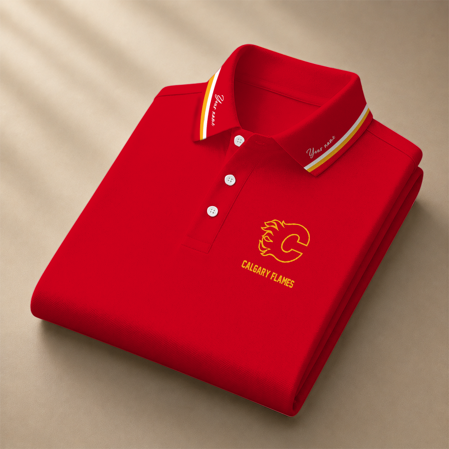 [SUPER SALE] NEW CUSTOMIZED NHL17 CGF CALGARY FLAMES POLO SHIRT