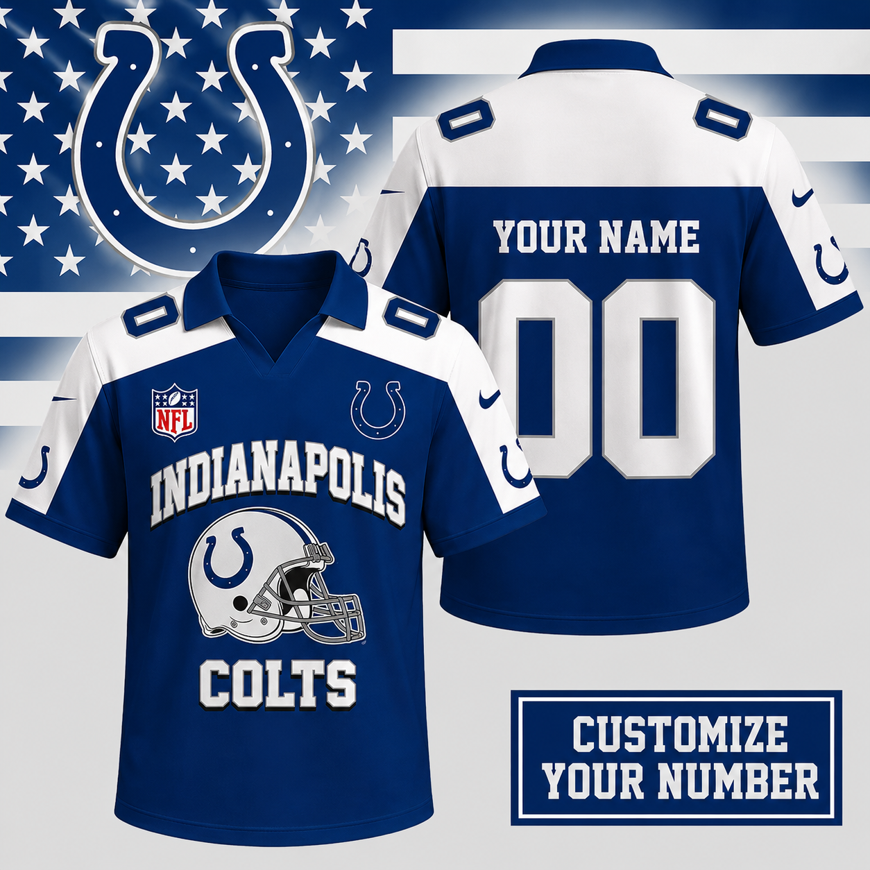 ELITE EDITION - NEW CUSTOMIZED NFL17 IDC INDIANAPOLIS COLTS POLO SHIRT