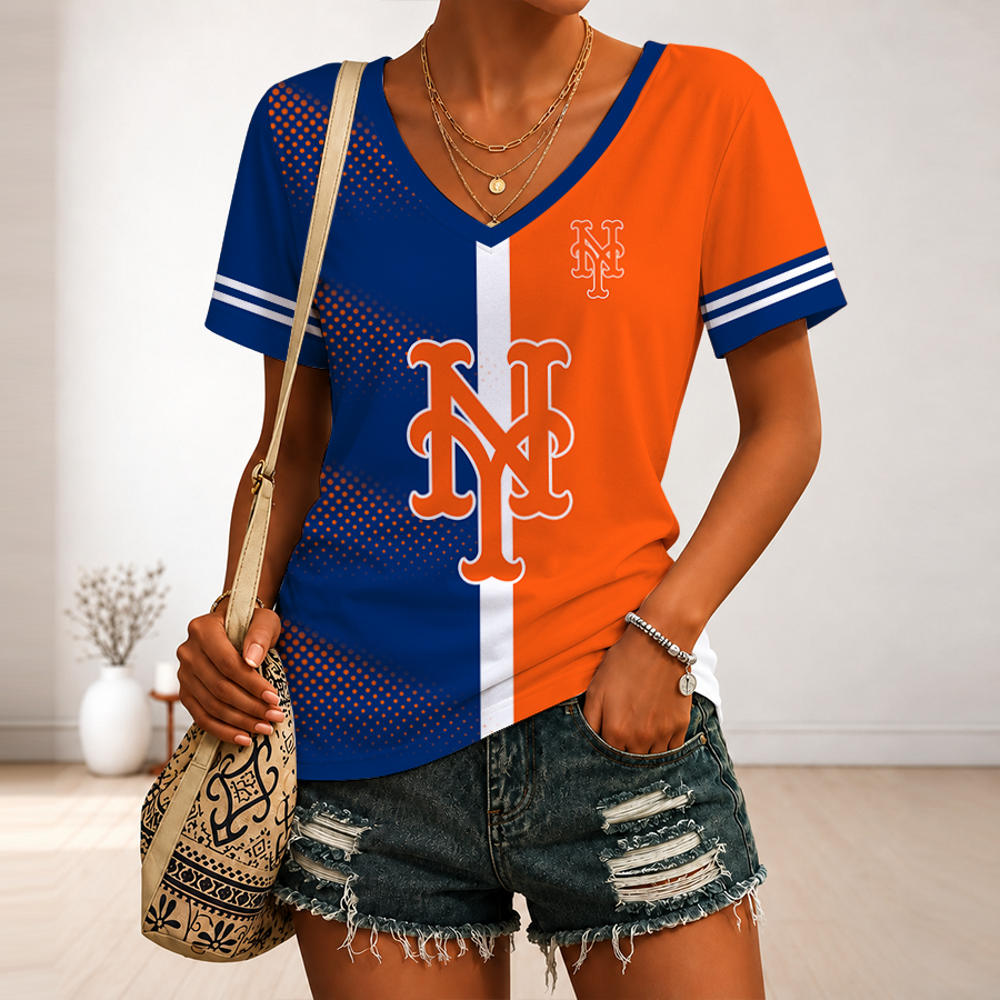 LIMITED EDITION - NEW CUSTOMIZED MLB17 NYM NEW YORK METS V-NECK FEMALE SHIRT