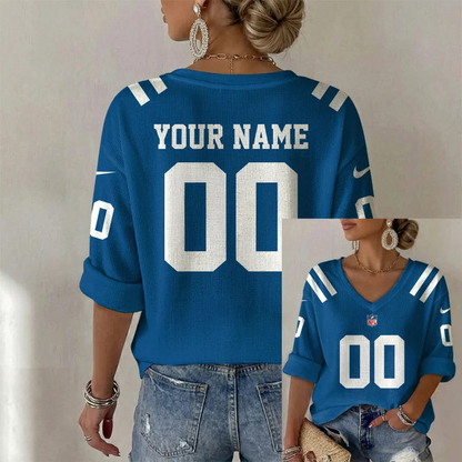 ELITE EDITION - NEW CUSTOMIZED NFL17 IDC INDIANAPOLIS COLTS WOMEN'S HEART V-NECK LONG SLEEVE SHIRT