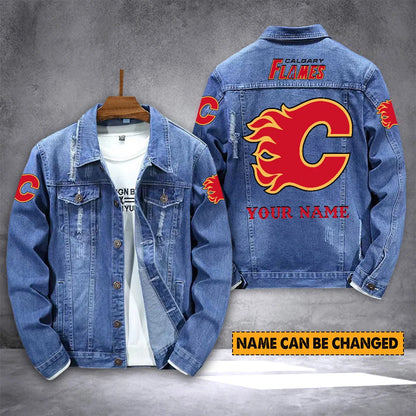 ELITE EDITION - NEW CUSTOMIZED NHL17 CGF CALGARY FLAMES DENIM JACKET