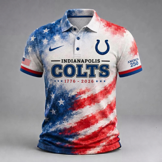MEGA SALE - NEW CUSTOMIZED NFL17 IDC INDIANAPOLIS COLTS USA 250TH ANNIVERSARY POLO SHIRT, ZIP POLO SHIRT & T-SHIRTS