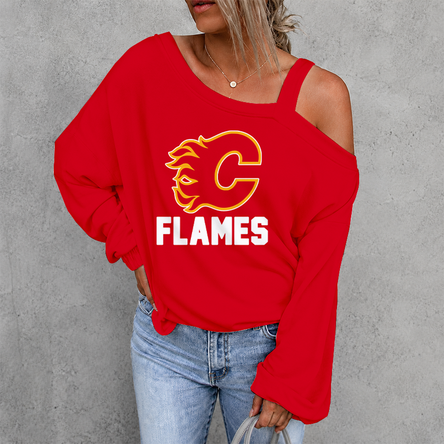 [SUPER SALE] NEW CUSTOMIZED DROP NHL17 CGF CALGARY FLAMES SHOULDER SWEATSHIRT