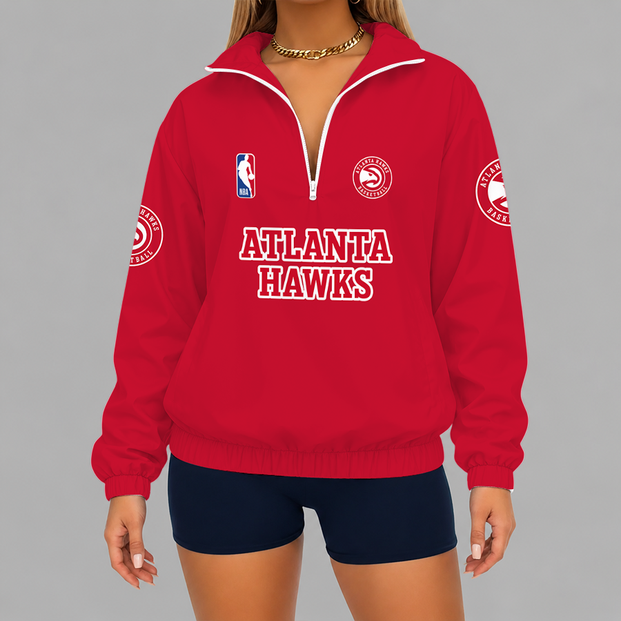 [HOT DEAL] NEW CUSTOMIZED NBA17 AHA ATLANTA HAWKS V-NECK ZIPPER SWEATSHIRT JACKET