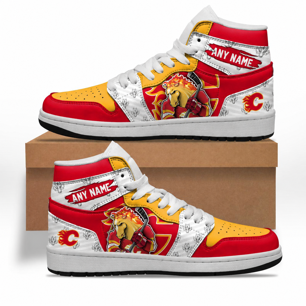 VIRAL EDITION - NEW CUSTOMIZED NHL17 CGF CALGARY FLAMES AIR JORDAN SNEAKERS