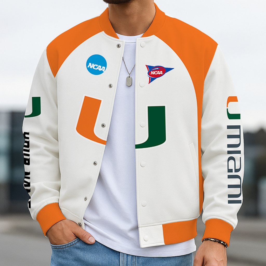 LIMITED EDITION - NEW CUSTOMIZED NCAA FBS17 MIH MIAMI HURRICANES BASEBALL JACKET, SATIN VARSITY JACKET