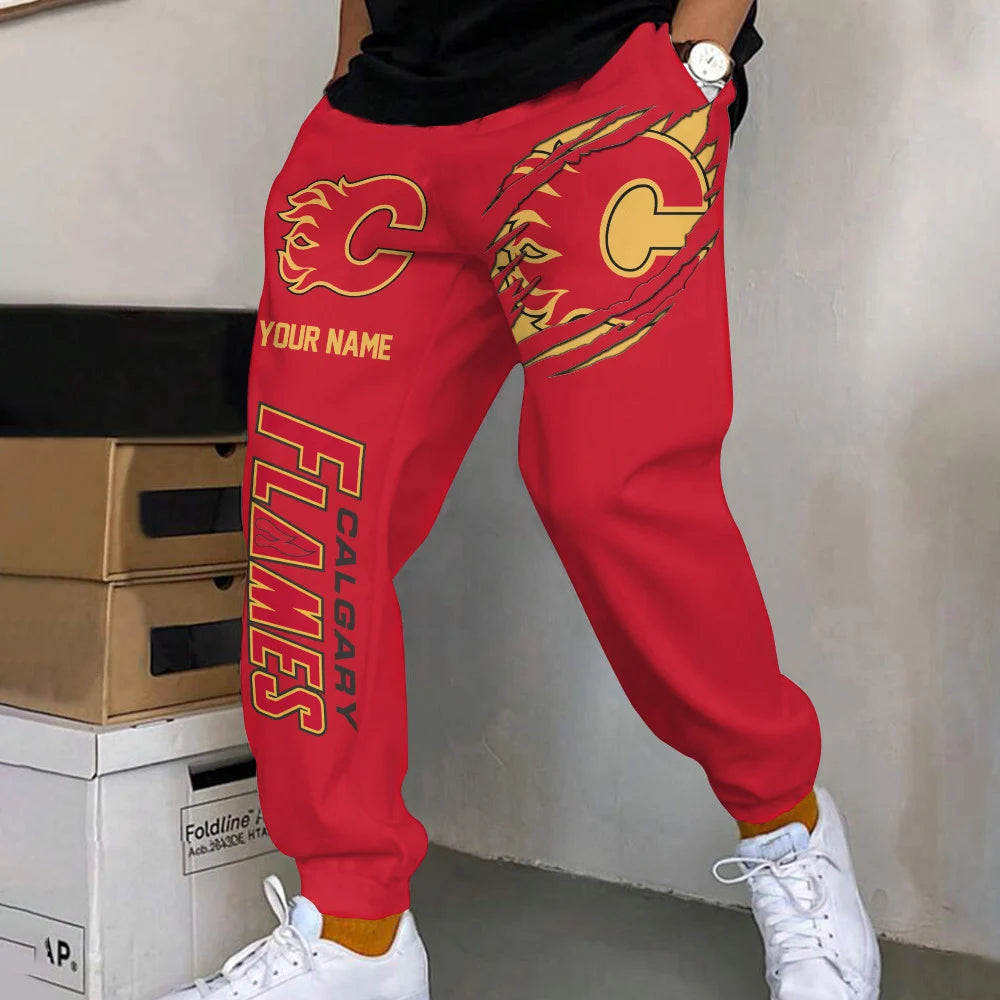 ELITE EDITION - NEW CUSTOMIZED NHL17 CGF CALGARY FLAMES SWEATPANTS
