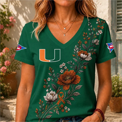 ELITE EDITION - NEW CUSTOMIZED NCAA FBS17 MIH MIAMI HURRICANES V-NECK FEMALE SHIRT