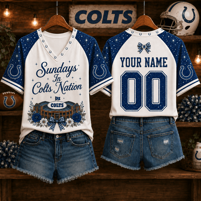 EXCLUSIVE EDITION - NEW CUSTOMIZED NFL17 IDC INDIANAPOLIS COLTS V-NECK FEMALE SHIRT