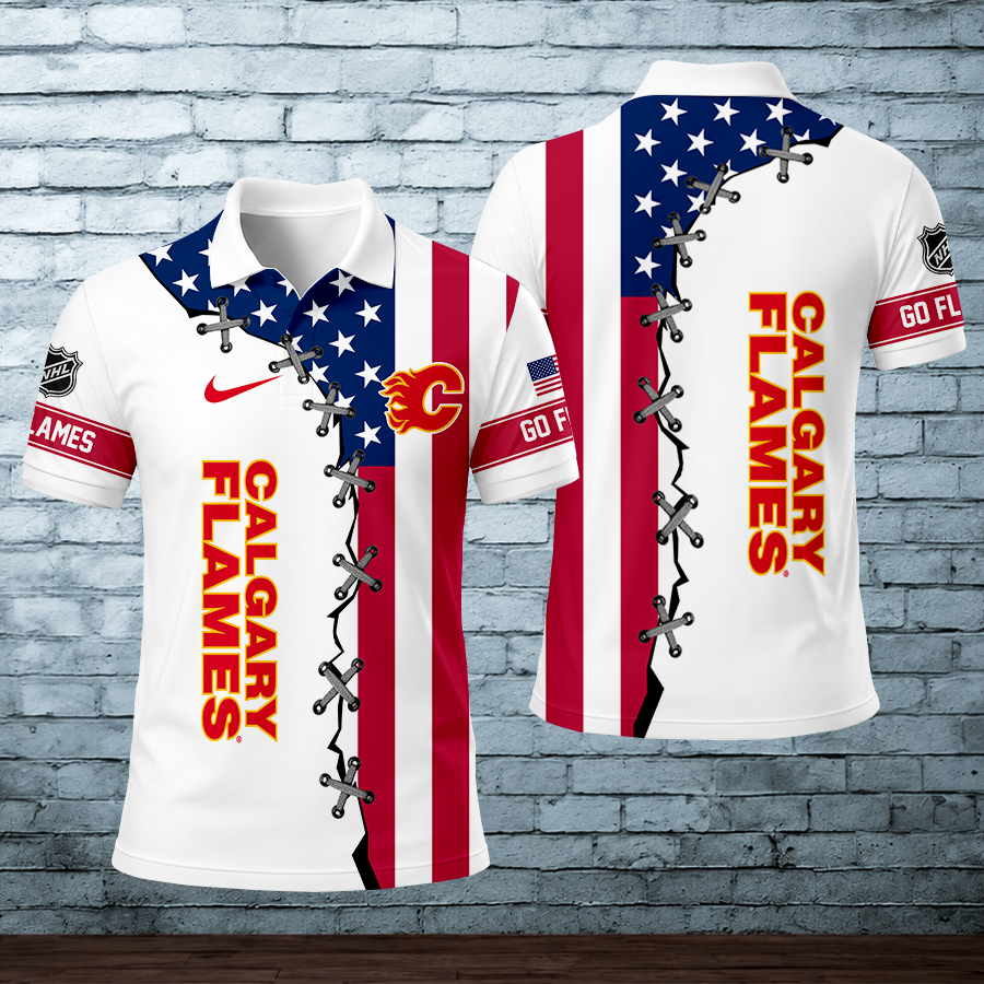 LIMITED EDITION - NEW CUSTOMIZED NHL17 CGF CALGARY FLAMES POLO SHIRT