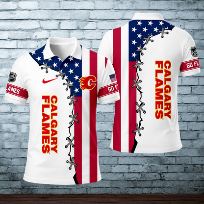 LIMITED EDITION - NEW CUSTOMIZED NHL17 CGF CALGARY FLAMES POLO SHIRT