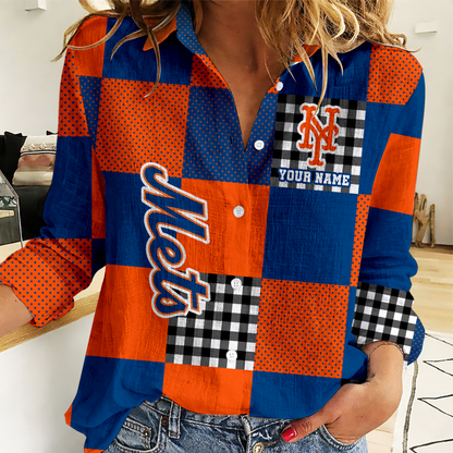 LIMITED EDITION - NEW CUSTOMIZED MLB17 NYM NEW YORK METS WOMEN CASUAL SHIRT FOR FAN