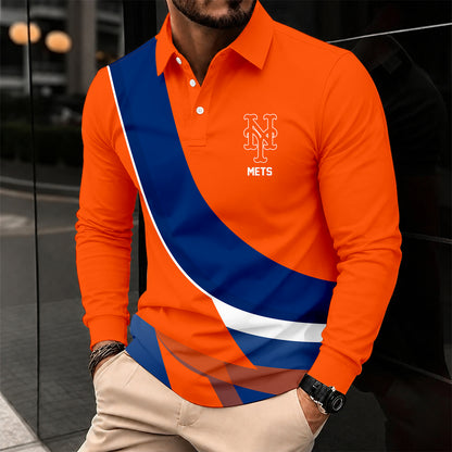 [FLASH SALE] NEW CUSTOMIZED MLB17 NYM NEW YORK METS MEN'S LONG SLEEVE POLO