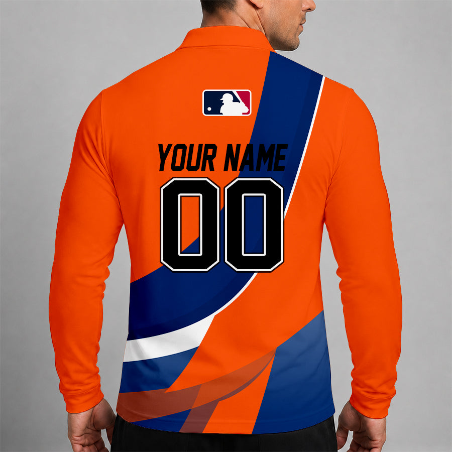 [FLASH SALE] NEW CUSTOMIZED MLB17 NYM NEW YORK METS MEN'S LONG SLEEVE POLO