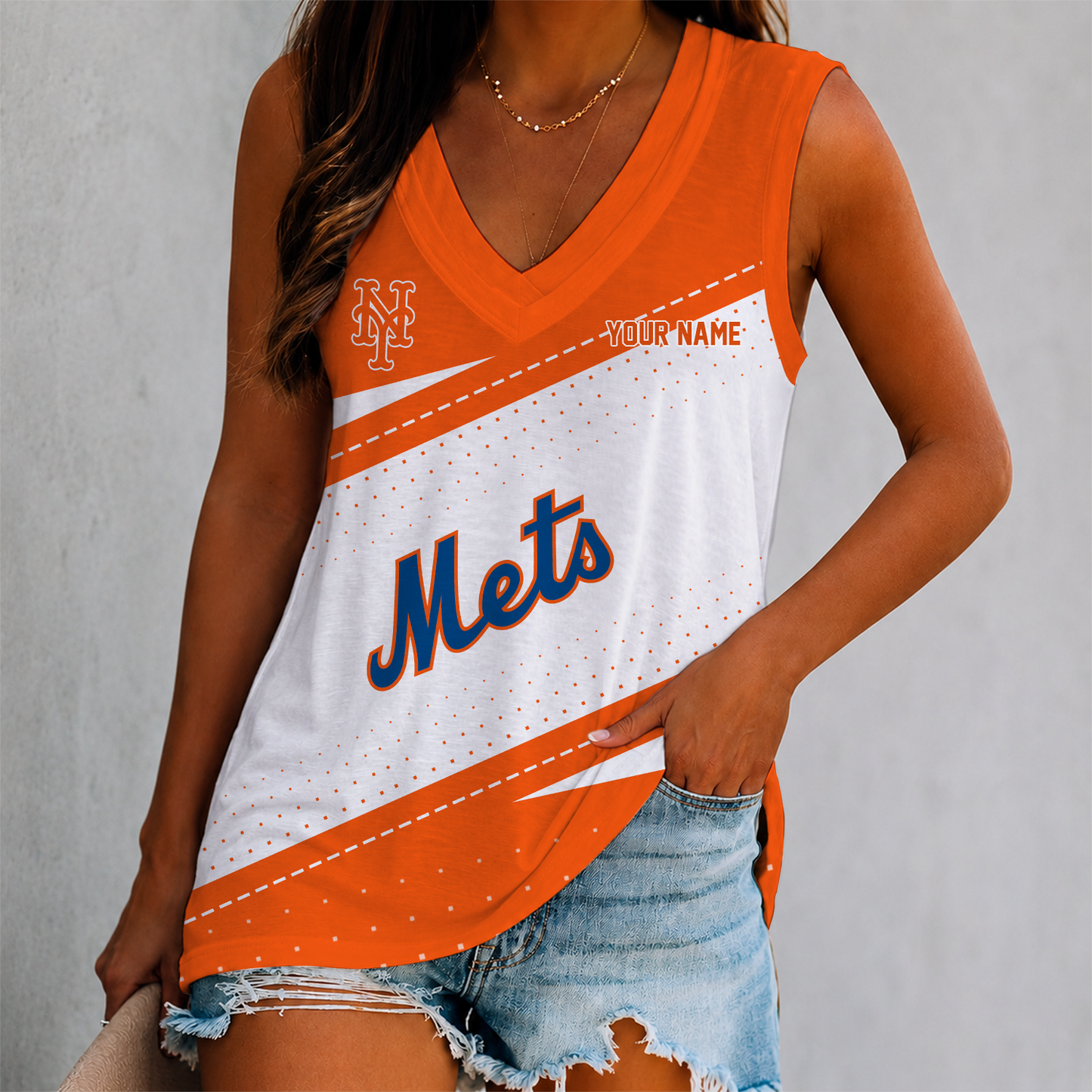 LIMITED EDITION - NEW CUSTOMIZED MLB17 NYM NEW YORK METS WOMEN'S V-NECK TANK TOP