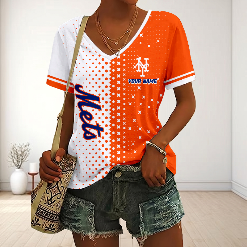 LIMITED EDITION - NEW CUSTOMIZED MLB17 NYM NEW YORK METS V-NECK FEMALE SHIRT