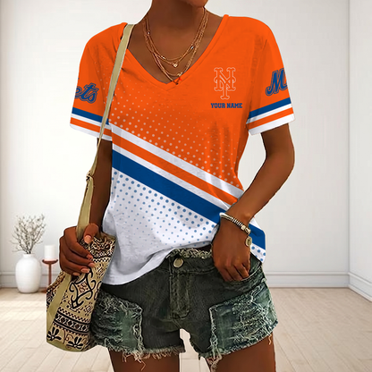 LIMITED EDITION - NEW CUSTOMIZED MLB17 NYM NEW YORK METS V-NECK FEMALE SHIRT