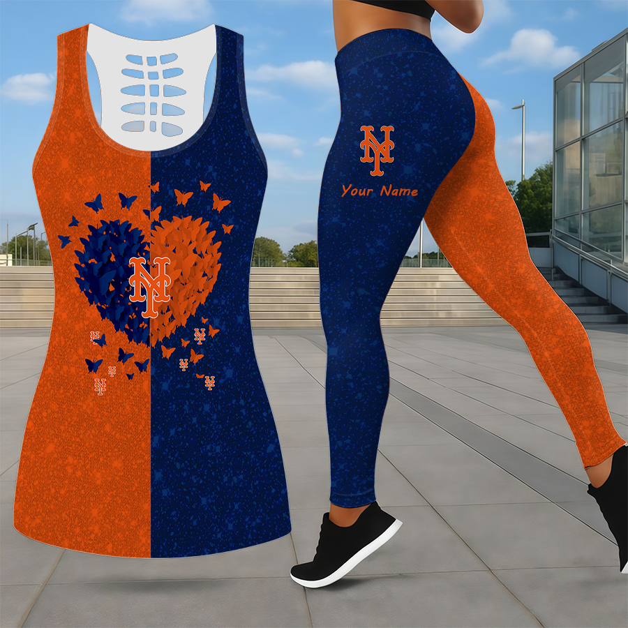 LIMITED EDITION - NEW CUSTOMIZED MLB17 NYM NEW YORK METS LEGGINGS & HOLLOW TANK TOP SET