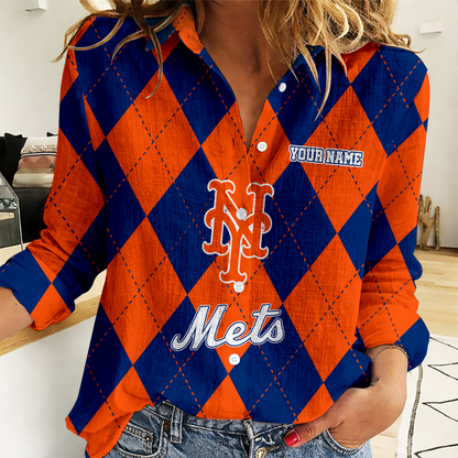 LIMITED EDITION - NEW CUSTOMIZED MLB17 NYM NEW YORK METS WOMEN CASUAL SHIRT FOR FAN