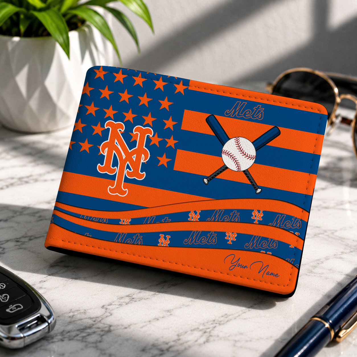 LIMITED EDITION - NEW CUSTOMIZED MLB17 NYM NEW YORK METS LEATHER WALLET