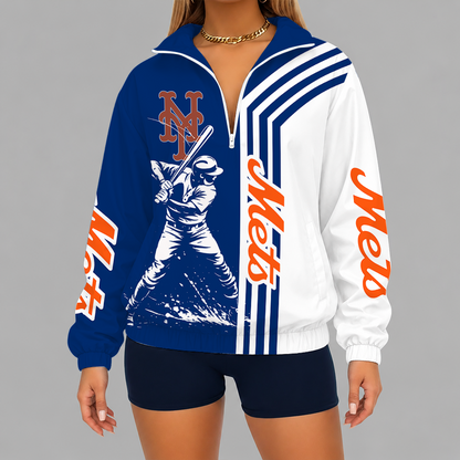 [FLASH SALE] NEW CUSTOMIZED MLB17 NYM NEW YORK METS V-NECK ZIPPER SWEATSHIRT JACKET