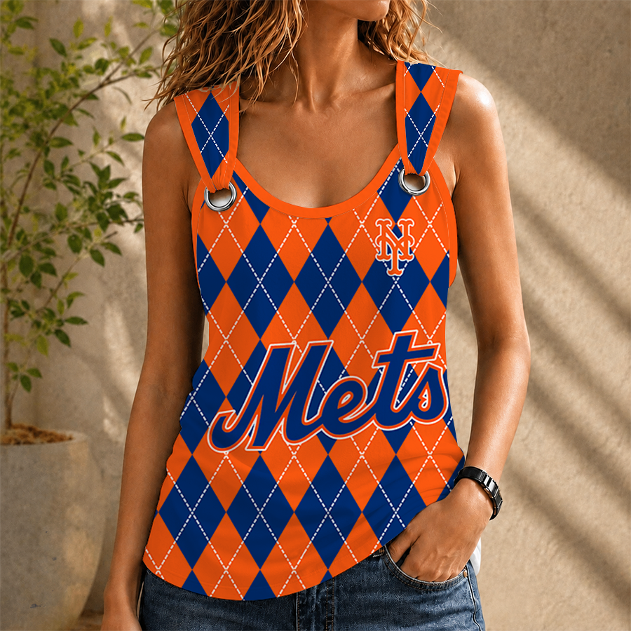 [FLASH SALE] NEW CUSTOMIZED MLB17 NYM NEW YORK METS O-RING SHOULDER TANK TOP