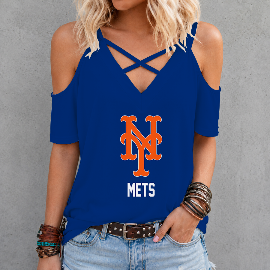 LIMITED EDITION - NEW CUSTOMIZED MLB17 NYM NEW YORK METS CRISS CROSS V-NECK TOP