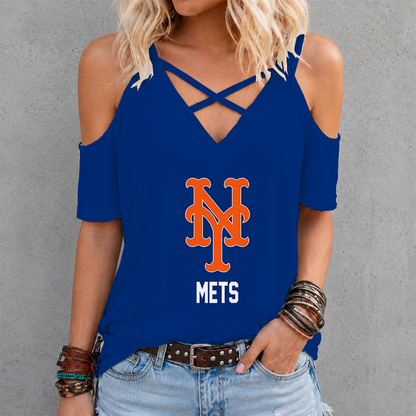 LIMITED EDITION - NEW CUSTOMIZED MLB17 NYM NEW YORK METS CRISS CROSS V-NECK TOP