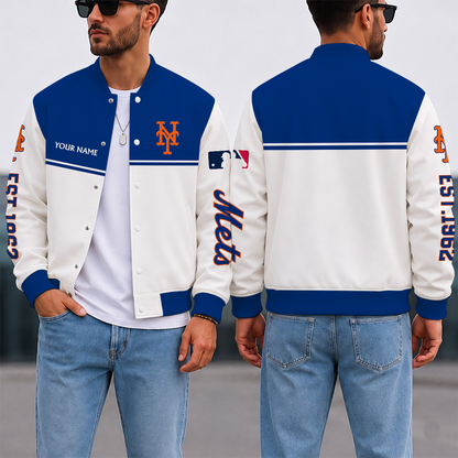 SPECIAL EDITION - NEW CUSTOMIZED MLB17 NYM NEW YORK METS SATIN VARSITY & BASEBALL JACKET