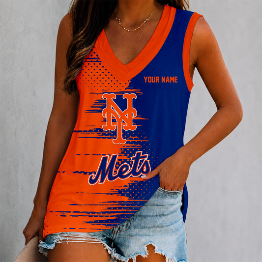 LIMITED EDITION - NEW CUSTOMIZED MLB17 NYM NEW YORK METS WOMEN'S V-NECK TANK TOP