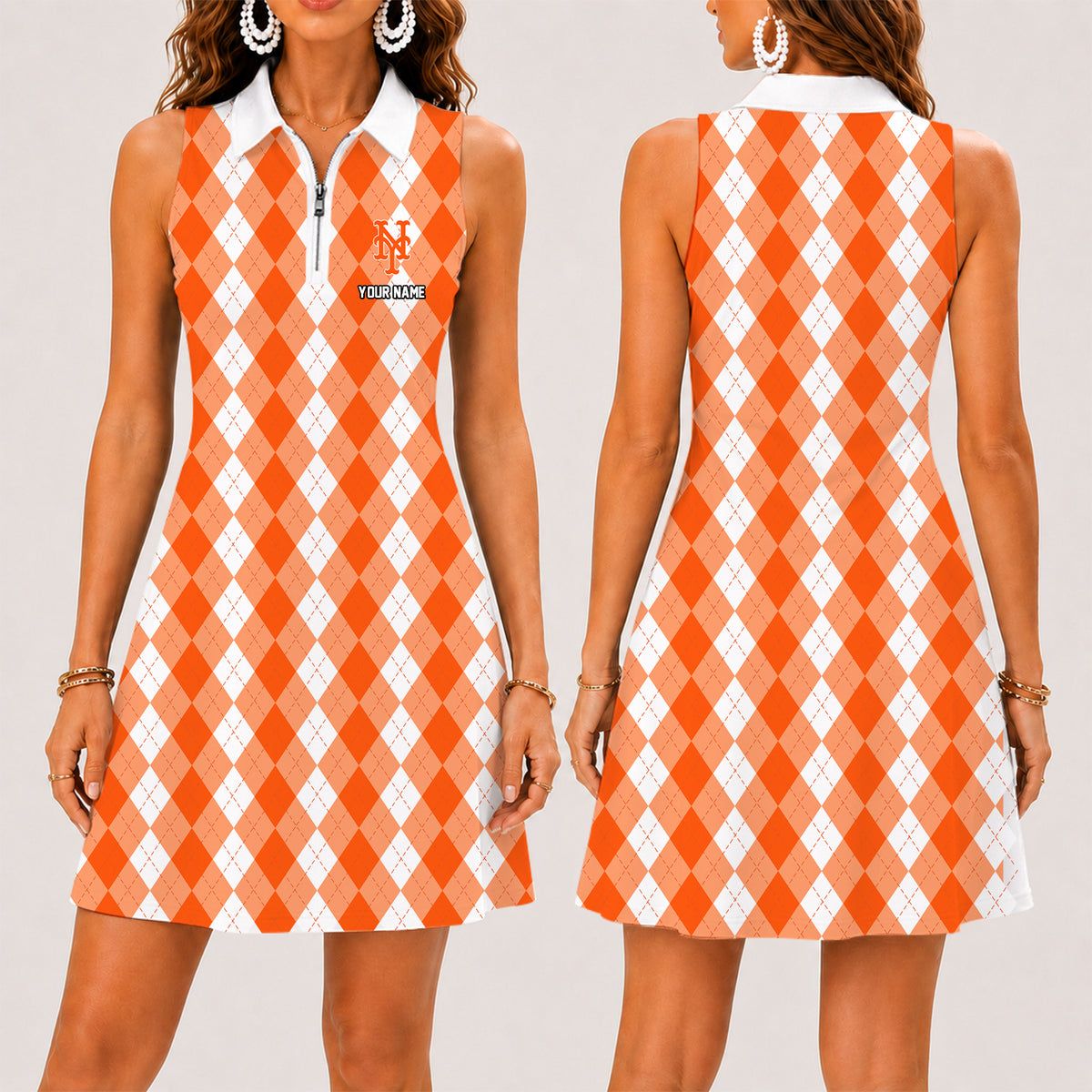 [FLASH SALE] NEW CUSTOMIZED MLB17 NYM NEW YORK METS WOMEN'S ZIP SLEEVELESS POLO DRESS
