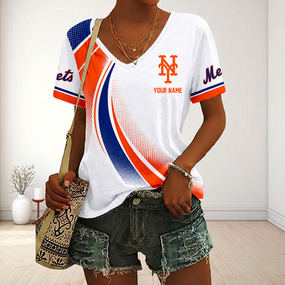 LIMITED EDITION - NEW CUSTOMIZED MLB17 NYM NEW YORK METS V-NECK FEMALE SHIRT