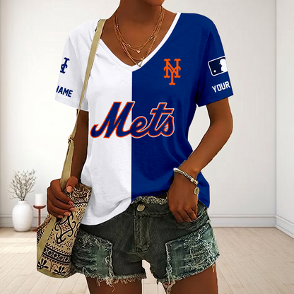SPECIAL EDITION - NEW CUSTOMIZED MLB17 NYM NEW YORK METS V-NECK FEMALE SHIRT