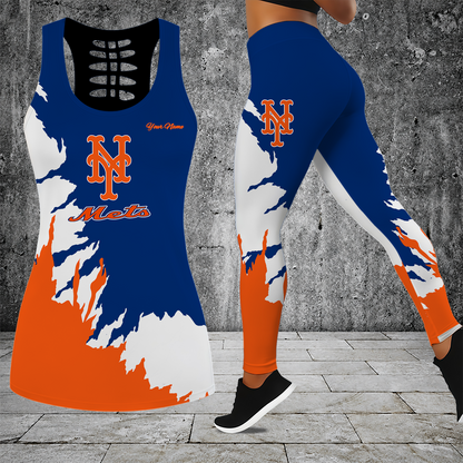 [FLASH SALE] NEW CUSTOMIZED MLB17 NYM NEW YORK METS HOLLOW TANK TOP & LEGGINGS SET