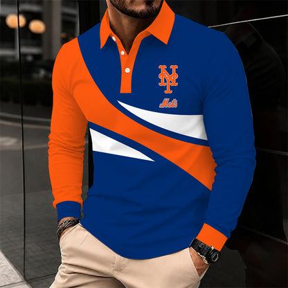 [FLASH SALE] NEW CUSTOMIZED MLB17 NYM NEW YORK METS MEN'S LONG SLEEVE POLO