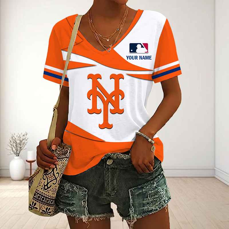 LIMITED EDITION - NEW CUSTOMIZED MLB17 NYM NEW YORK METS V-NECK FEMALE SHIRT