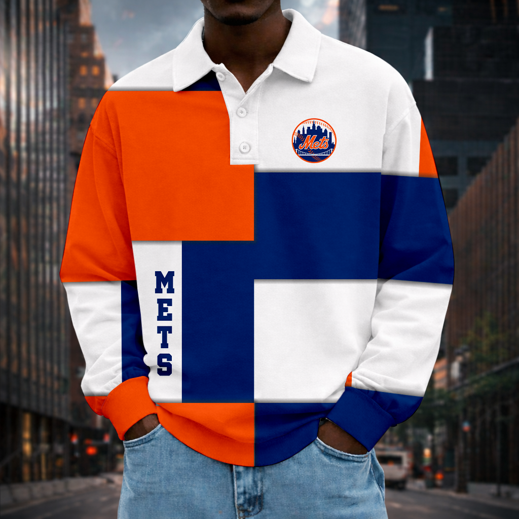 LIMITED EDITION - NEW CUSTOMIZED MLB17 NYM NEW YORK METS MEN LONG SLEEVE POLO